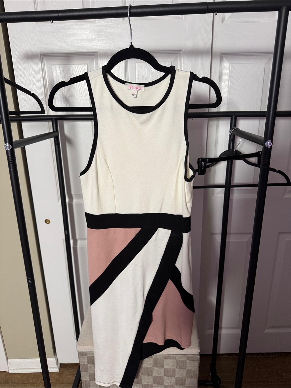 a'gaci Cream, Blush & Black Geometric Sleeveless Dress